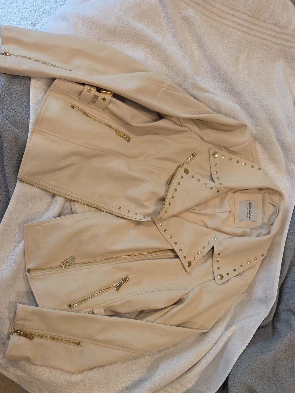 Studded Moto Jacket by Chelsea DeBoer, Lily & Lottie - CREAM